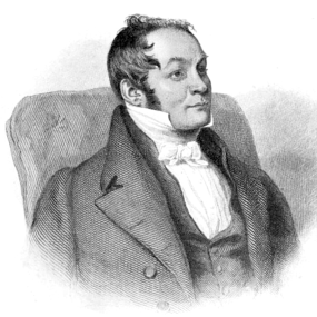 Engraving of Richard Harris Barham, seated, in semi-profile, from a head-and-shoulders drawing by Richard James Lane, 1842-3.