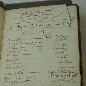 Opening page, with dramatis personae, of Fanny Holcroft's unpublished two-act drama, "Goldsmith".